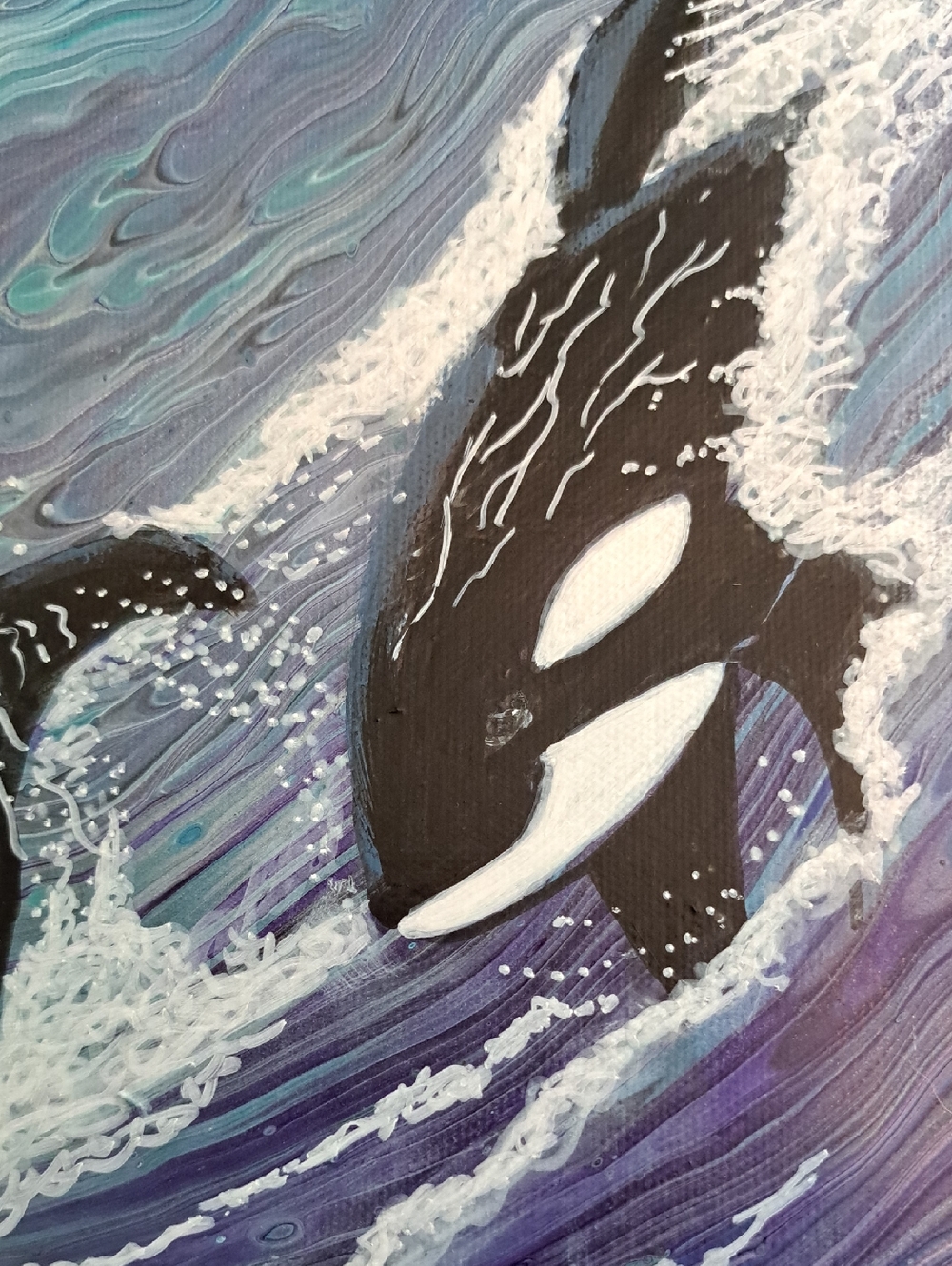 Hand Painted Dynamic Orca Pod Playing in the Waves - Picture 8 of 8